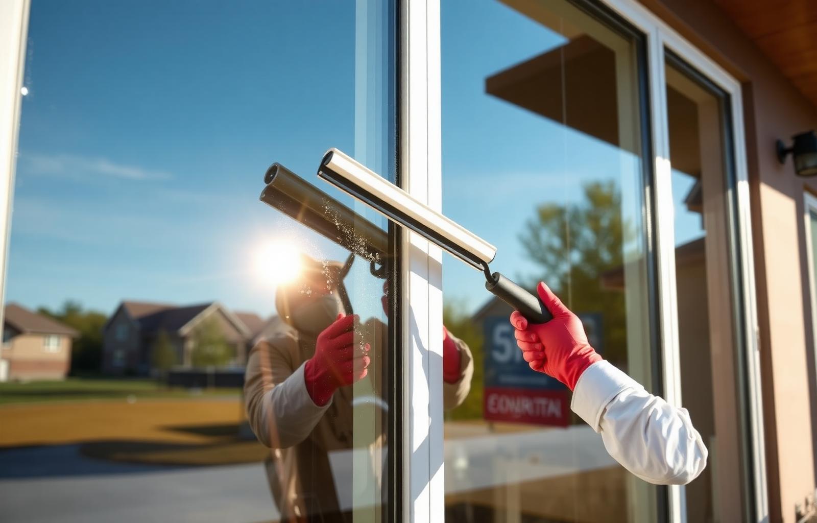Professional window cleaning in action
